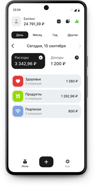 Экран приложения со списком операций за день